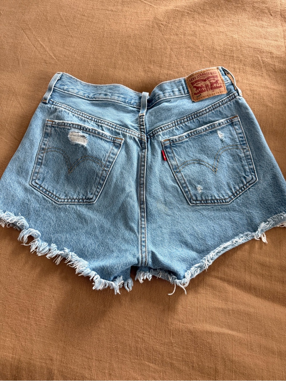 Levi's Light Blue Distressed High-Rise Denim Shorts